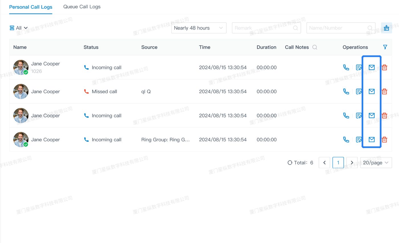 Invia email tramite registro chiamate